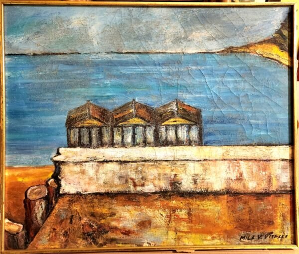 Old Italian painting school Spiaggia Povera Signed, Mila v Vitelli - Image 2