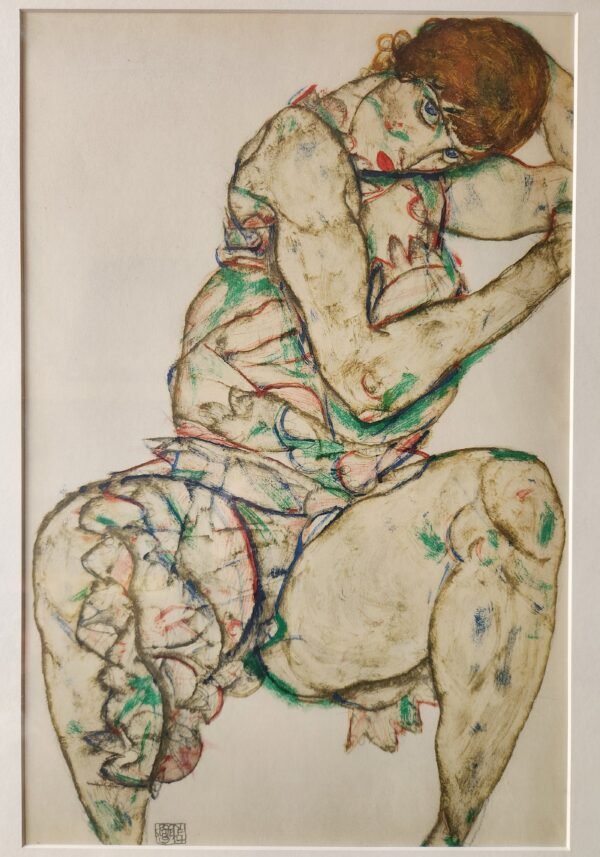 Old Egon Schiele 1/3, original lithograph '' Seated woman holding her head ''