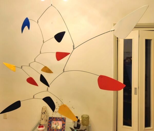 "Large Vintage Ceiling Mobile: Kinetic Art Inspired by Marcel Duchamps, Munari, Man Ray, Jean Tinguely, Naun Gabo," connection with influential artists in the field of kinetic art. - Image 3