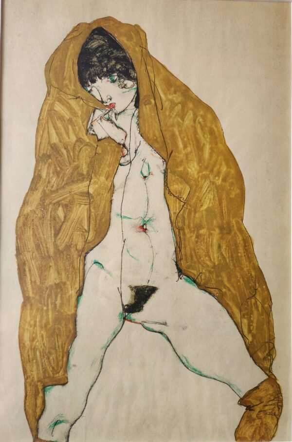 Old Egon Schiele,3/3 original lithograph ''Young nude girls in ochre cloth''