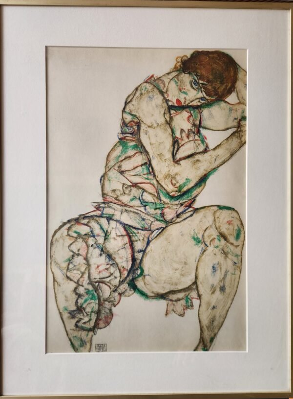 Old Egon Schiele 1/3, original lithograph '' Seated woman holding her head '' - Image 3