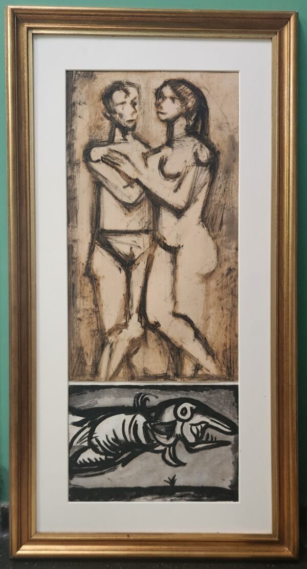 Georges Rouault painting & engraving combined Floating Dragon and nude couple