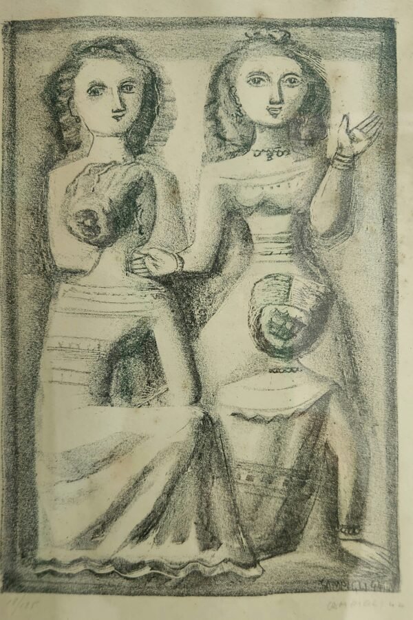 Old lithograph Massimo Campigli 1944, Weeping is Not Allowed