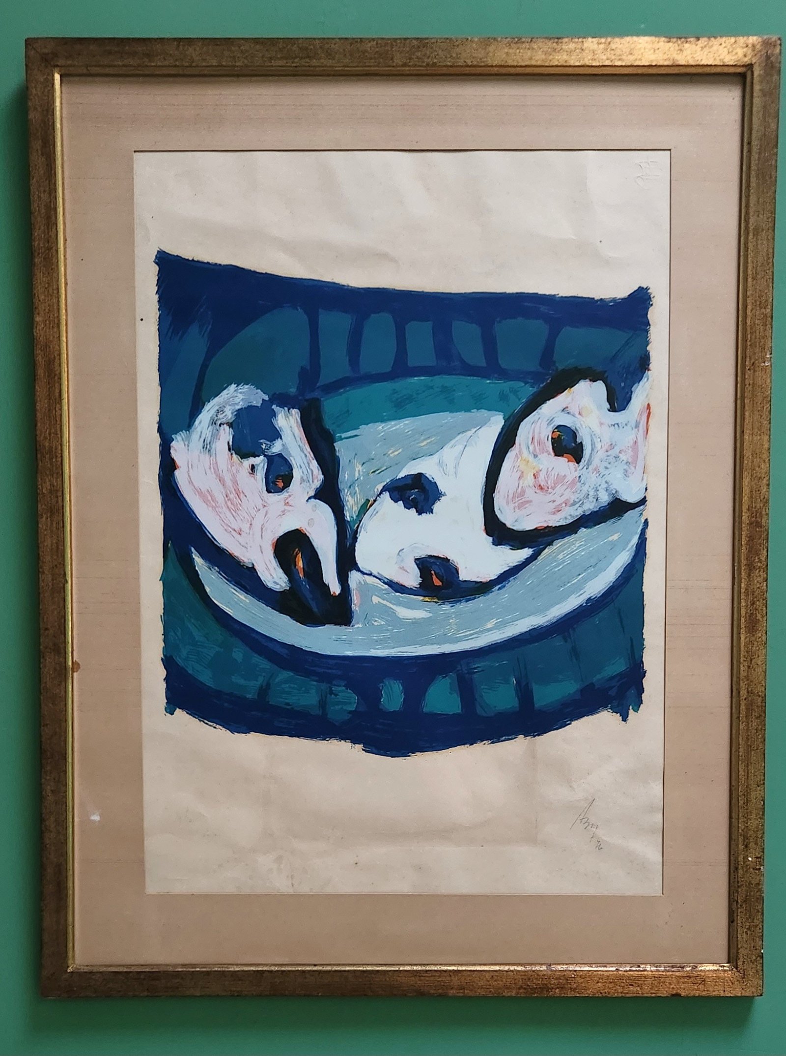 Amos signed possibly Emma Amos abstract lithograph