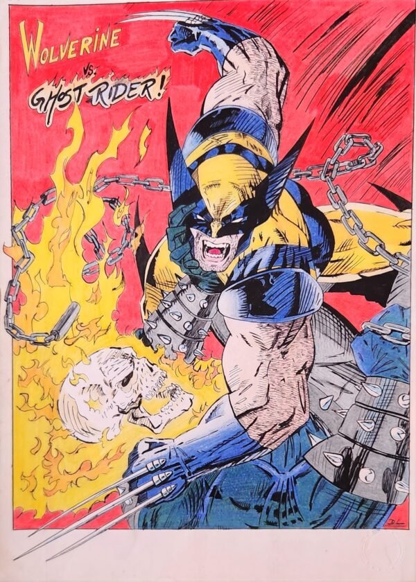 #13 Vintage Super Heros Drawing a WOLVERINE GHOST RIDER Comic