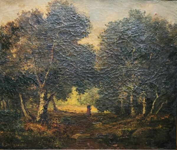 Old Painting by Eugene Bourgeois ''Peasant Woman in the Forest'' - Image 3