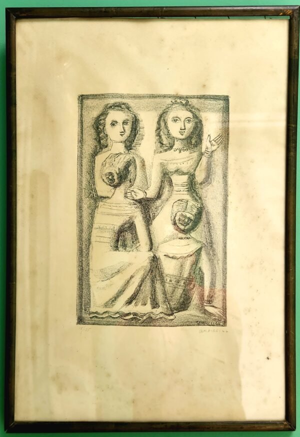 Old lithograph Massimo Campigli 1944, Weeping is Not Allowed - Image 3