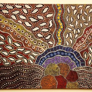 Anna Petjara, acrylic/canvas, "Utopia", a genuine work of Australian Aboriginal art.