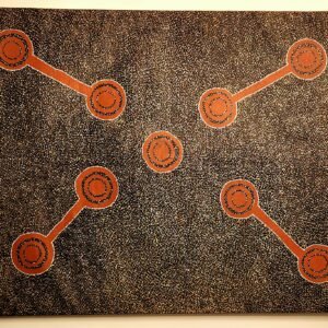 Keith Morgan Pitjara, acrylic/canvas, "Men's Ceremony," a genuine work of Australian Aboriginal art.
