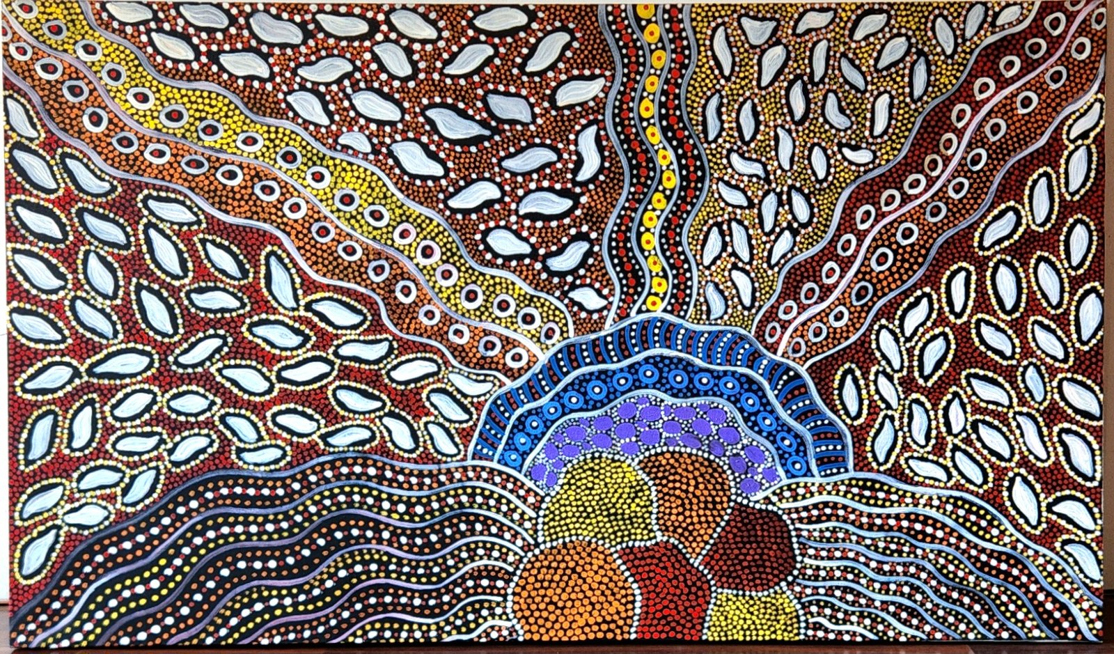Anna Petjara, acrylic/canvas, "Utopia", a genuine work of Australian Aboriginal art.