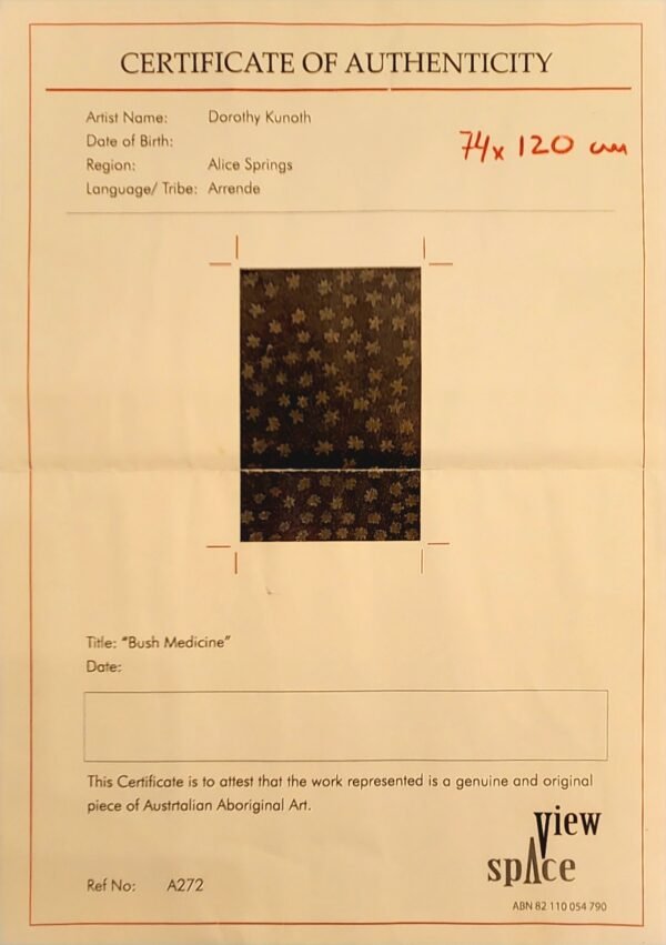 Dorithy Kunoth acrylic/canvas ''Bush Medicine'' genuine piece of Australian Aboriginal Art. - Image 4