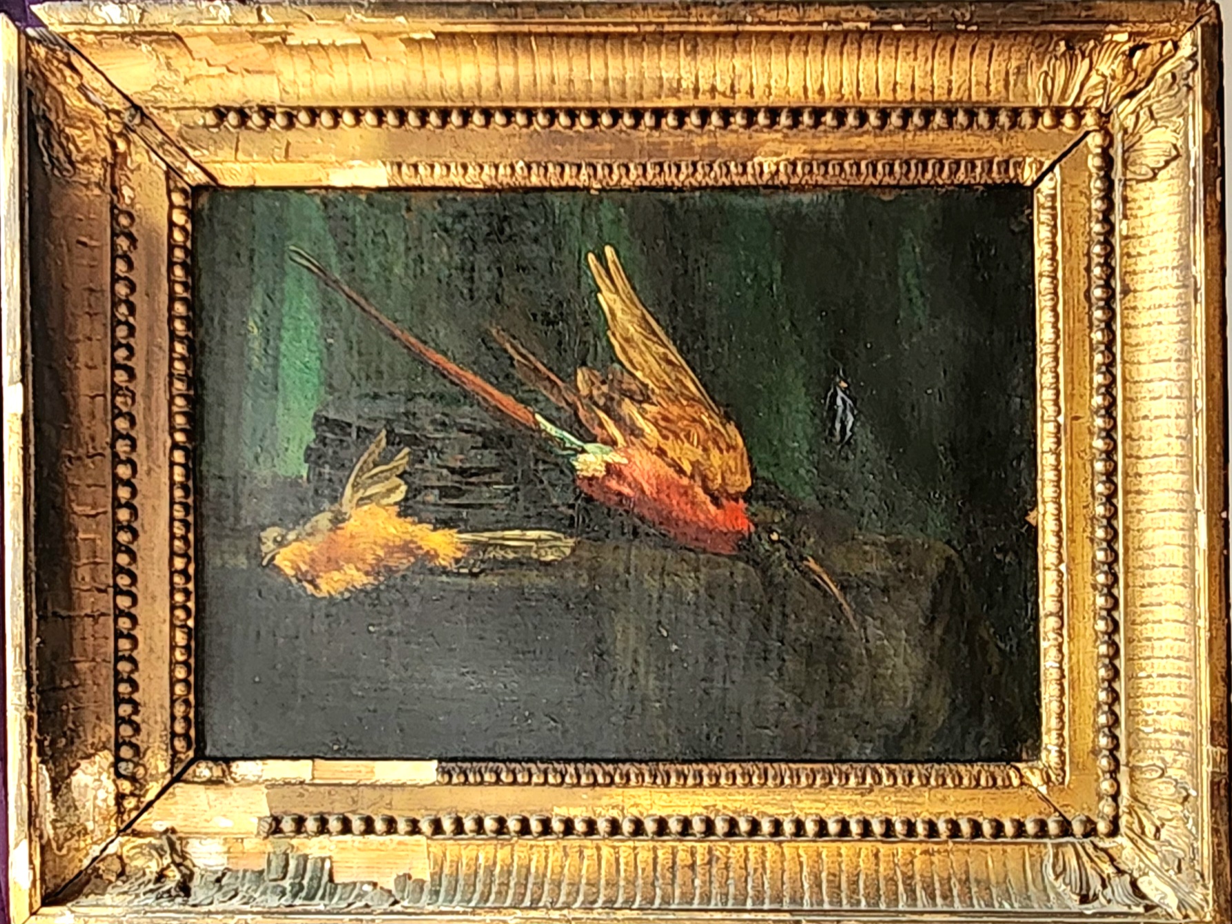 Antique painting on canvas Birds