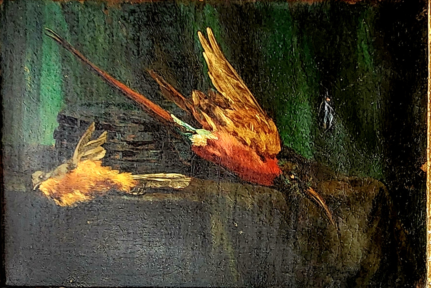 Antique painting on canvas Birds - Image 2
