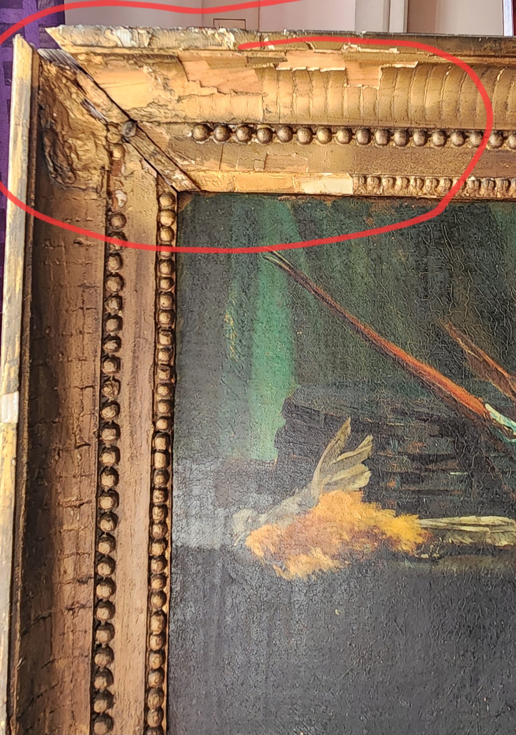 Antique painting on canvas Birds - Image 4